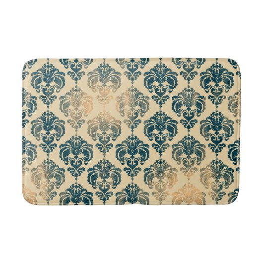 Gold en Blue Rustic Modern Glam Damask Badmat (Voorkant)