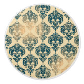 Gold en  Blue Rustic Modern Glam Damask Keramische Knop (Voorkant)