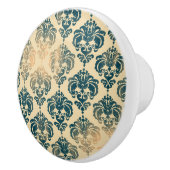 Gold en Blue Rustic Modern Glam Damask Keramische Knop (Rechts)