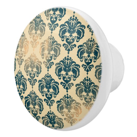 Gold en Blue Rustic Modern Glam Damask Keramische Knop (Rechts)