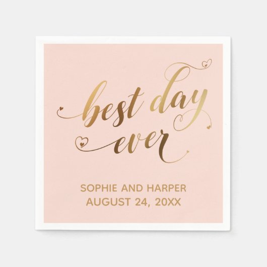 Gold en Blush beste dag ooit, Hearts Script Servet (Voorkant)