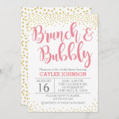 Gold en Blush Brunch en Bubble Shower Invitation Kaart (Voorkant / Achterkant)