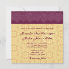 Gold en Bourgogne Damask Monogram Wedding V30 Kaart
