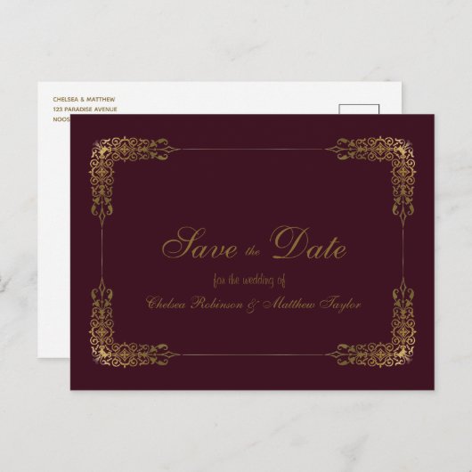 Gold en Bourgogne Opslaan op datum Briefkaart (Voorkant / Achterkant)