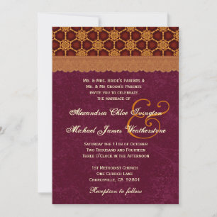 Gold en Bourgogne Retro Stars Pattern Wedding B19 Kaart