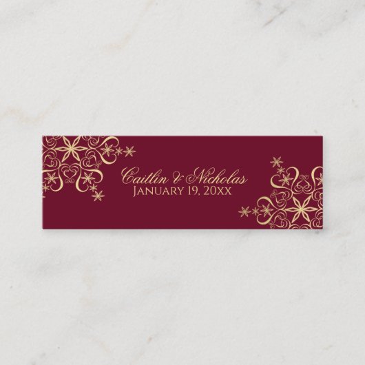 Gold- en Bourgogne Snowflake Place Card Mini Visitekaartje (Voorkant)