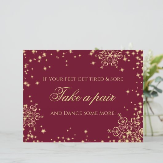 Gold en Bourgogne Snowflakes Editable Signage (Staand voorkant)