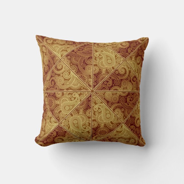 Gold en Burgundy Paisley Pattern Pillow Kussen (Voorkant)