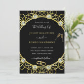 Gold en Diamonds Elegant Black Wedding Invitation (Staand voorkant)