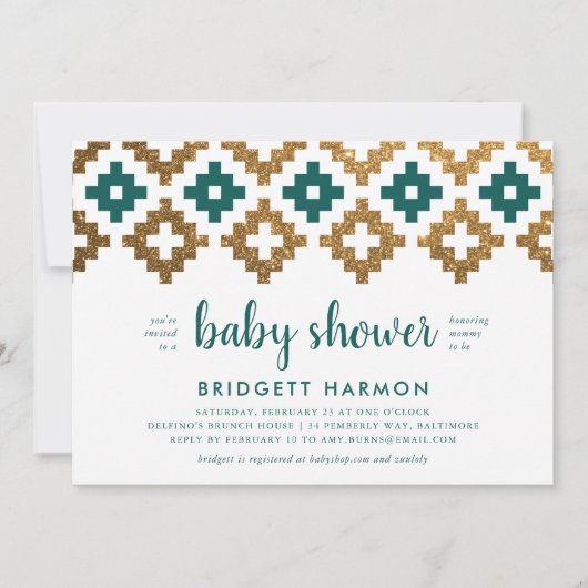 Gold en Emerald Boho Aztec Baby shower Kaart (Voorkant)