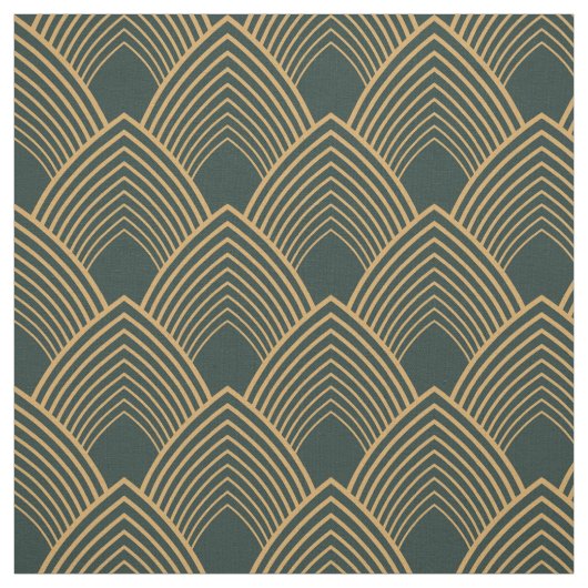 Gold en Emerald Green Art Deco Pattern Stof (Swatch)