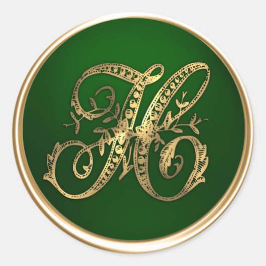 Gold en Emerald Monogram H Envelope Seal Ronde Sticker (Voorkant)