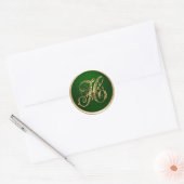 Gold en Emerald Monogram H Envelope Seal Ronde Sticker (Envelop)