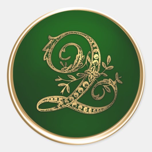 Gold- en Emerald Monogram Q Envelope Seal Ronde Sticker (Voorkant)
