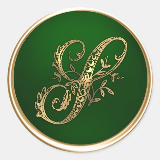 Gold- en Emerald Monogram S Envelope Seal Ronde Sticker (Voorkant)