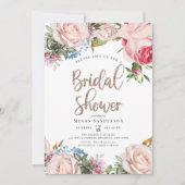 Gold en Floral Bridal Brunch Uitnodiging (Voorkant)