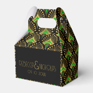 Gold en green Art Deco-patroon op zwart Bedankdoosjes
