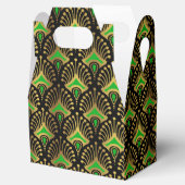 Gold en green Art Deco-patroon op zwart Bedankdoosjes (Geopend)