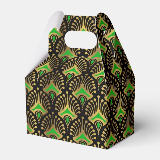 Gold en green Art Deco-patroon op zwart Bedankdoosjes (Voorkant Zijde)