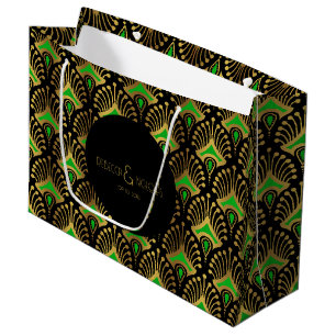 Gold en green Art Deco-patroon op zwart Groot Cadeauzakje