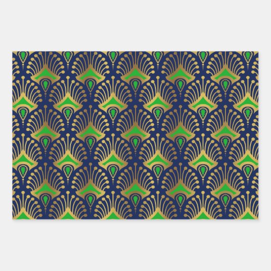Gold en green Art Deco-patroon op zwart Inpakpapier Vel (Voorkant 3)