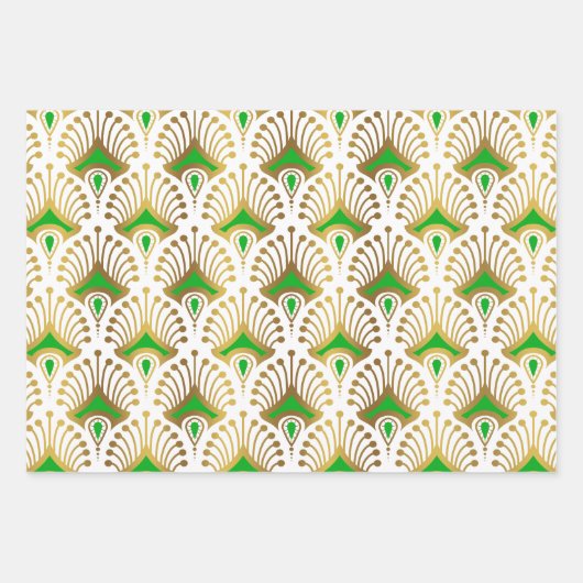 Gold en green Art Deco-patroon op zwart Inpakpapier Vel (Voorkant 2)