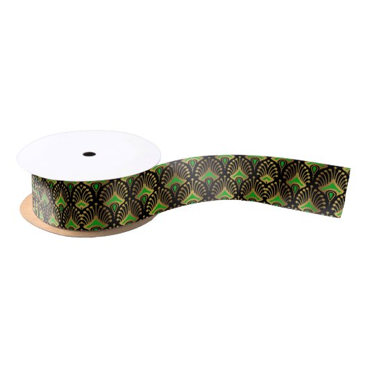 Gold en green Art Deco-patroon op zwart Lint (Spoel)