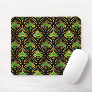 Gold en Green Art Deco patroon op zwart Muismat