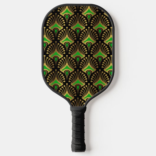 Gold en green Art Deco-patroon op zwart Pickleball Paddle (Voorkant)