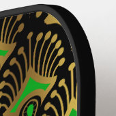 Gold en green Art Deco-patroon op zwart Pickleball Paddle (Links Detail)