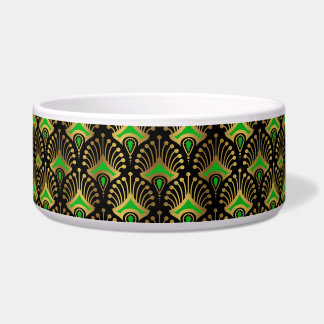 Gold en green Art Deco-patroon op zwart Voerbakje
