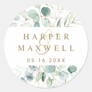Gold en Green Botanical Wedding Ronde Sticker