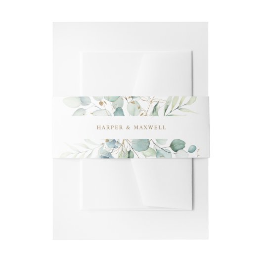 Gold en Green Botanical Wedding Uitnodigingen Wikkel (Voorkant Voorbeeld)