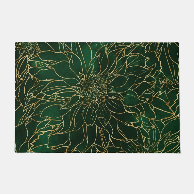 Gold en Green Dahlia Flower Deurmat (Voorkant)