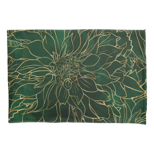 Gold en Green Dahlia Flower Kussensloop (Voorkant)