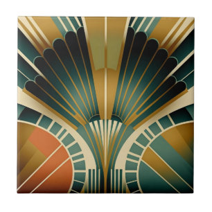 Gold en Green Fan Pattern Art Deco Tegeltje