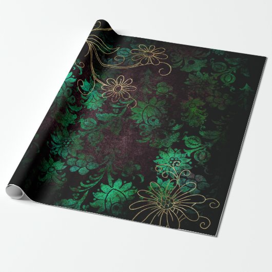 Gold en Green Floral Cadeaupapier (Uitgerold)