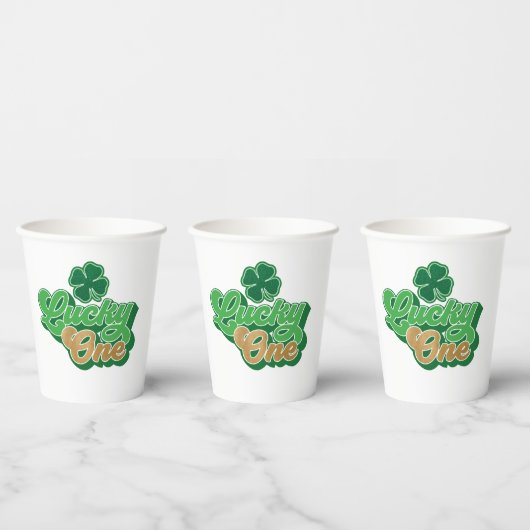 Gold en Green Lucky One First Birthday Paper Cups Papieren Bekers (Multi)