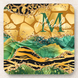 Gold en Green Safari Animal Print Agate Bier Onderzetter