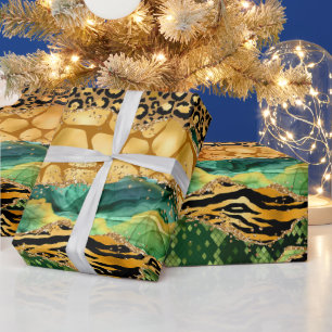 Gold en Green Safari Animal Print Agate Cadeaupapier
