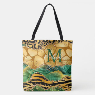 Gold en Green Safari Animal Print Agate Draagtas