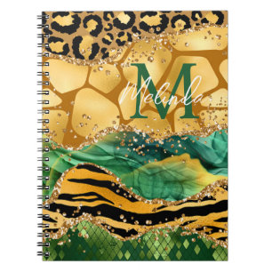 Gold en Green Safari Animal Print Agate Notitieboek
