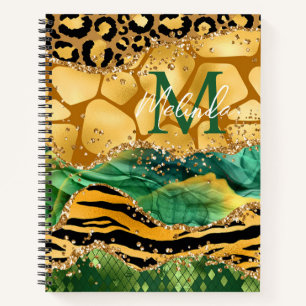 Gold en Green Safari Animal Print Agate Notitieboek
