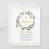 Gold en Greenery Baptism Invitation Kaart (Voorkant)