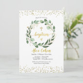 Gold en Greenery Baptism Invitation Kaart (Staand voorkant)