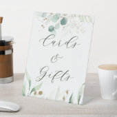 Gold- en groene botanische bruiloft en cadeaus reclamebord met voetstuk (Insitu)
