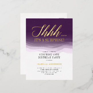 Gold- en koninklijke Paarse Waterverf Vertrouwelij Folie Uitnodiging Briefkaart