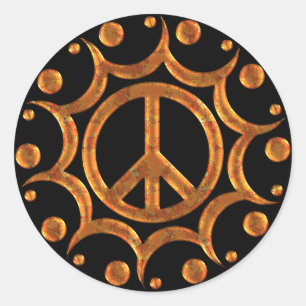 GOLD EN KOPER PEACE SIGN SUN RONDE STICKER