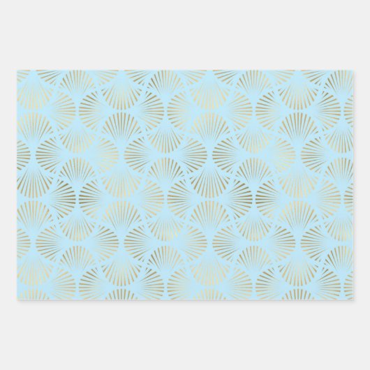 Gold- en lichtblauw Deco-patroon Inpakpapier Vel (Voorkant 3)