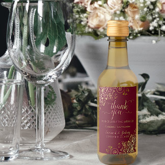 Gold en Maroon Burgundy Weddenschap Hartelijk dank Wijn Etiket